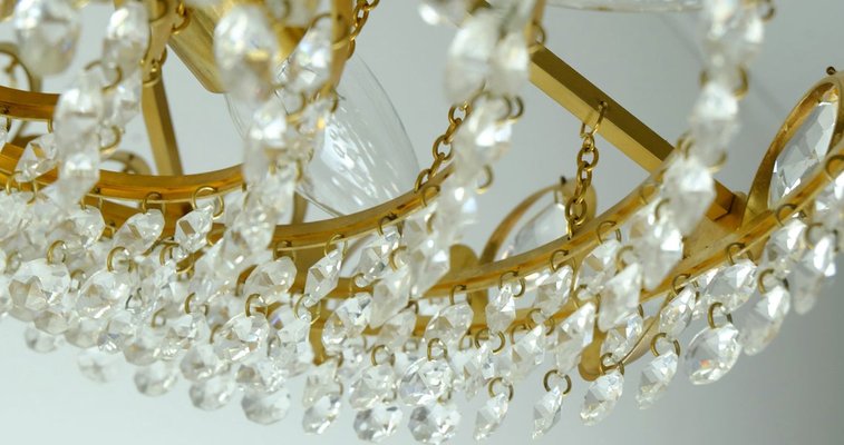 Mid Century Suspension Crystal Glass and Brass Plated Lamp by