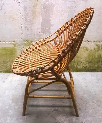 Large Italian Rattan Egg Chair 1950s