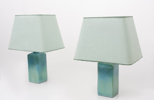 Turquoise Ceramic Table Lamps 1970s Set of 2