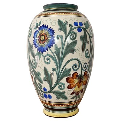 Large Art Ceramic Flower Pattern Vase From Gouda 1930s For Sale At Pamono