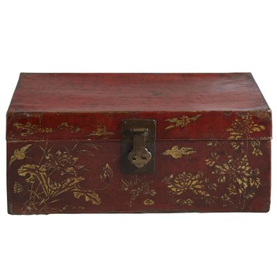 Vintage Red Lacquered Leather Trunk For, Vintage Leather Trunk