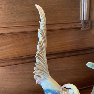 Bougeoirs Art Déco Oiseaux – Porcelaine Et Bronze, 33 Cm, Fabriqués En Italie