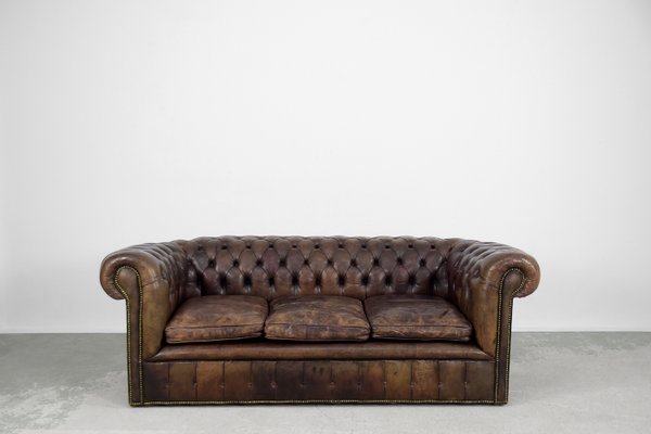 Large Antique Brown Leather, Chesterfield Sofa Brown Leather