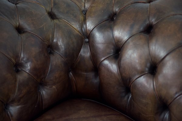 Large Antique Brown Leather, Classic Leather Chesterfield Sofa
