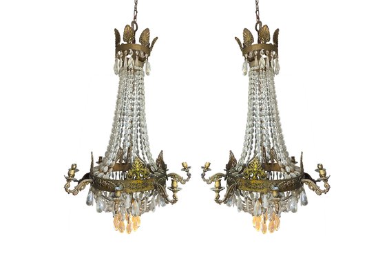 French Empire Crystal And Gilt Bronze, Chandelier French Empire