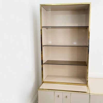 Mid Century Beige Brass Glass Display Cabinet by Renato Zevi