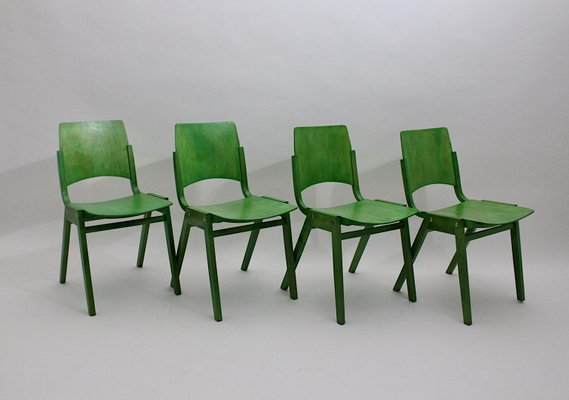 Vintage Green Stacking Dining Chairs by Roland Rainer, Vienna, 1952, Set of  12 for sale at Pamono