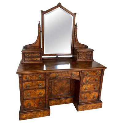 Antique Victorian Burr Walnut Dressing, Antique Mirror Vanity Stand