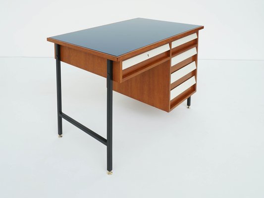 Small Italian Desk with Drawers in Blue Glass 1950s for sale at Pamono