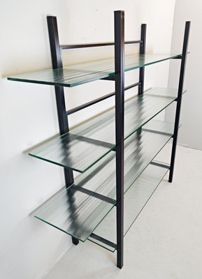 Metal etagere on sale glass shelves
