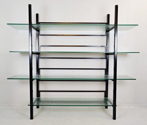 Four Reeded Glass Shelves, Black Metal Etagere With Glass Shelves