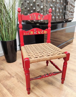 Italian Red Wood and Rope Rush Kids Children Chair with Disney