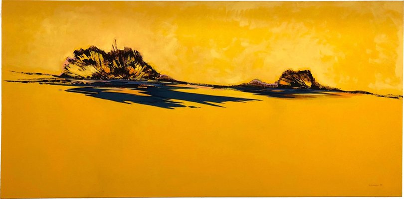Sunshine Again, Horizontal Yellow Abstract Landscape Painting, Oil
