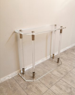 Brass Console Table Italy 1970s, Acrylic Glass Console Table