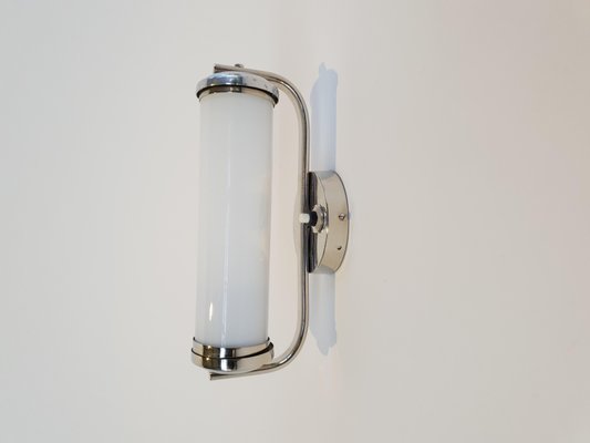 ART DECO Wandlampe Designleuchte Halter Silber>Messing vernickelt+Opalglas 