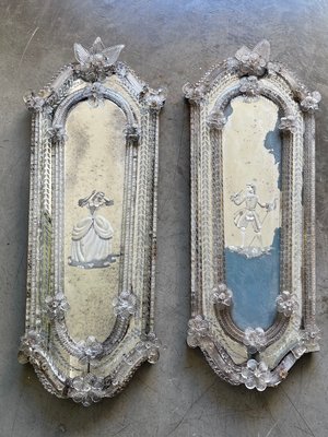 Antique Etched Murano Glass Mirrors, Murano Glass Mirror Replacement Parts