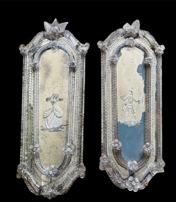ventana profundamente latitud Espejos antiguos de cristal de Murano grabado. Juego de 2 en venta en Pamono