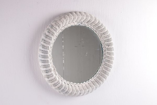 Large Round Rattan Mirror In White With, White Wicker Mirror For Wall