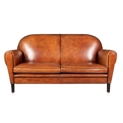 Dutch Tan Sheepskin Leather 2 Seat Sofa, Macco Leather Sofa
