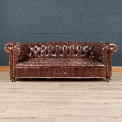 20th Century Brown Leather Chesterfield, Chesterfield Leather Couch Set