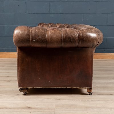 20th Century Brown Leather Chesterfield, Brown Leather Storage Sofa
