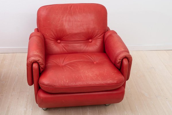 Set of Lombardia Red Leather Armchairs by Risto Holme for IKEA for