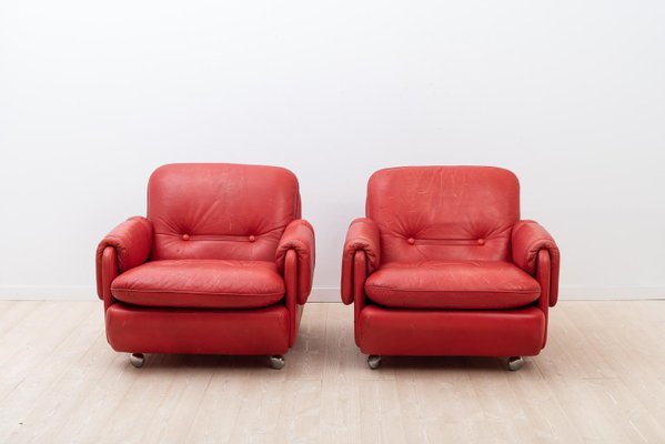 Lombardia Red Leather Armchairs By, Red Leather Couch And Chair Sets