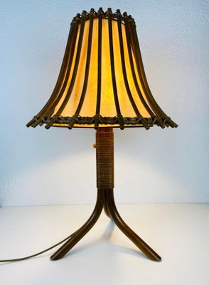 Mid-Century Teak and Rattan Table Lamp, 1970s for sale at Pamono