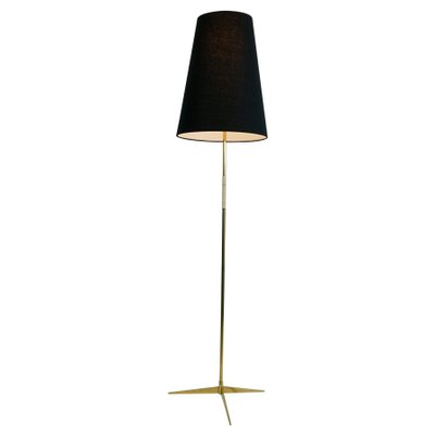 Austrian Mid Century Brass Floor Lamp, Brass Floor Lamp Black Shade