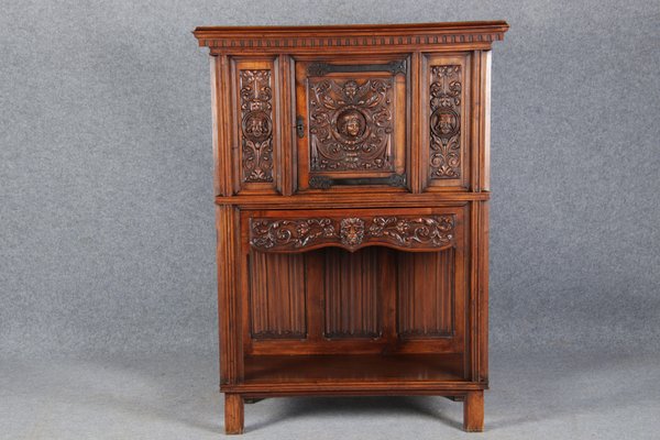 Antique Cabinet With Renaissance Style Fascia Lion Carvings 1900s For ...