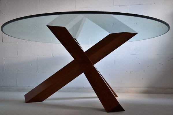 Nutwood and Glass La Rotonda Dining Table by Mario Bellini for