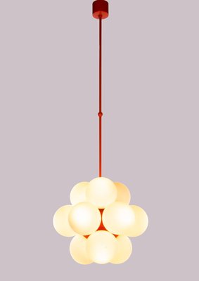 Lustre/Plafonnier Design Spoutnik - Style Milieu Du Siècle - 12 Ampoules, Boules Orange Et Laiton - Neuf 2025
