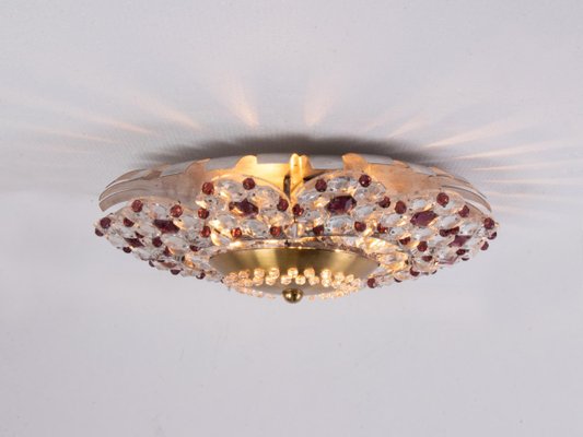 Small French Flush Mount Ceiling Light In Amethyst Clear Crystal 1940s For At Pamono - Small Brass Flush Mount Ceiling Light