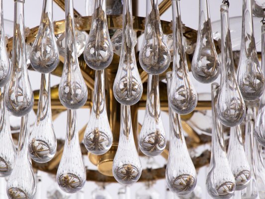 Vintage Teardrop Chandelier in Crystal Glass & Brass, 1960s Vintage Teardrop Chandelier in Crystal Glass & Brass, 1960s