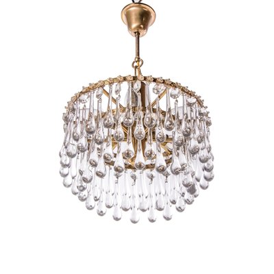 Vintage Teardrop Chandelier In Crystal, Small Crystal And Brass Chandelier