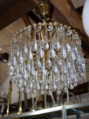 Vintage Teardrop Chandelier in Crystal Glass Brass 1960s for