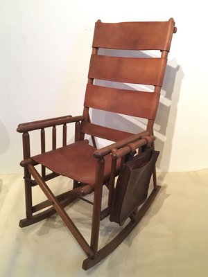Rocking Chair From American Crafts, Folding Leather And Wood Rocking Chair
