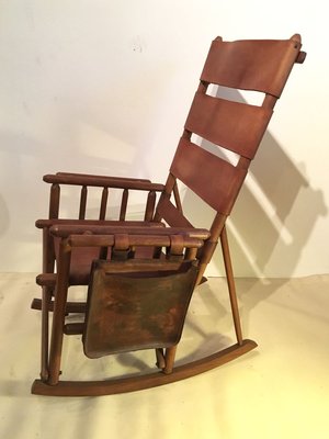 Rocking Chair From American Crafts, Folding Leather And Wood Rocking Chair