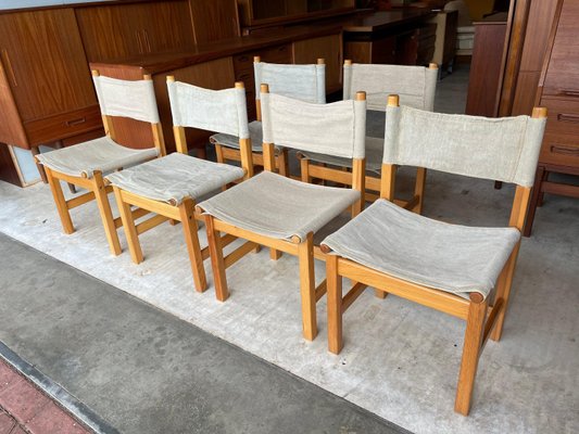 Vintage Bohemian Pine Canvas Chairs, Dining Table Chairs Set Of 6 Ikea