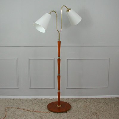 Modernist Swedish Teak Brass Floor Lamp 1940s for sale at Pamono