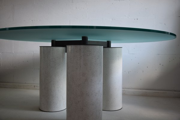 Postmodern Italian Round Glass Top, Glass Top Dining Table For 8