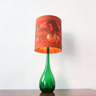 Green Glass Table Lamp From Marinha, Antique Green Glass Table Lamp