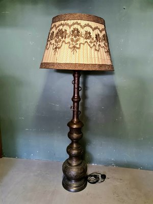Antique Japanese Meiji Period Bronze, Paper Mache Floor Lamp