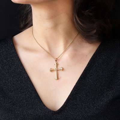 Modern 18 Karat Rose Gold Cross Pendant 