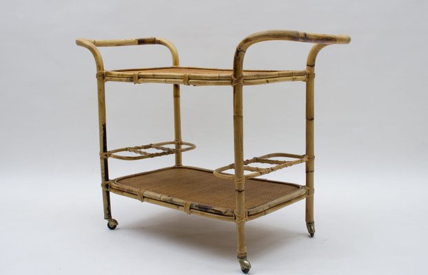Vintage Bamboo and Rattan Bar Cart