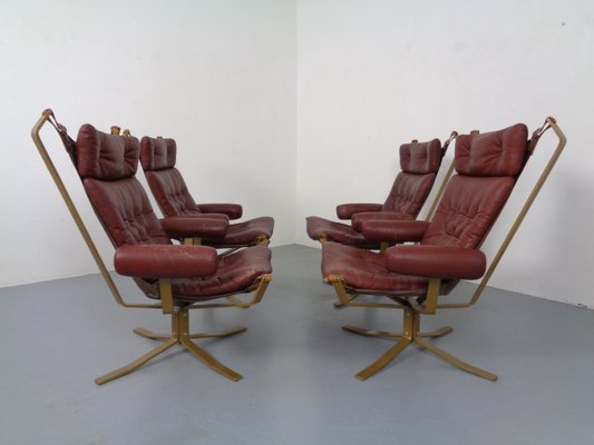 Danish Super Star Leather Steel Chairs 1970s Set of 4 for sale