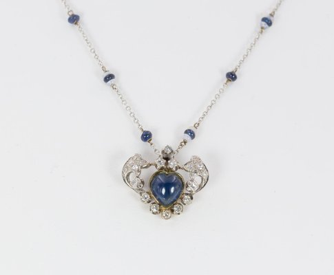 Vintage Gold Sapphire Opal And Diamond Necklace With Pendant 1940s For Sale At Pamono