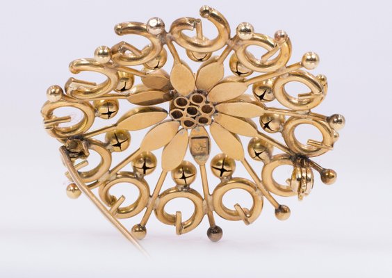 Broche Vintage De Oro 18k Y Piedras Fucsias Anos 50 En Venta En Pamono