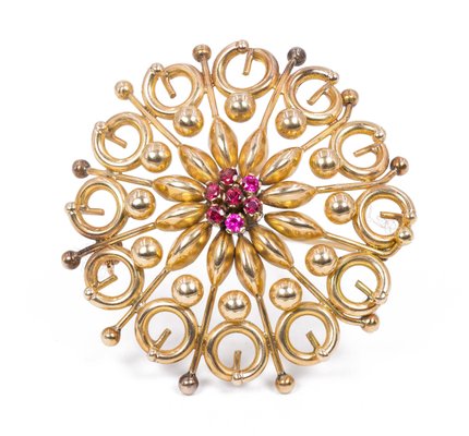 Broche Vintage De Oro 18k Y Piedras Fucsias Anos 50 En Venta En Pamono
