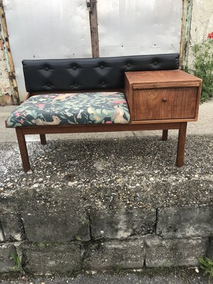 Vintage Teak Telephone Bench Unit with Vinyl Seat 1960s for sale
